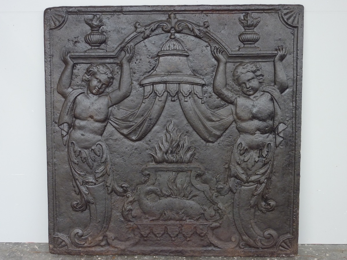 Plaque cheminée ancienne, Contrecoeur ancien  - Fonte - Louis XIV - XVIIIe S.