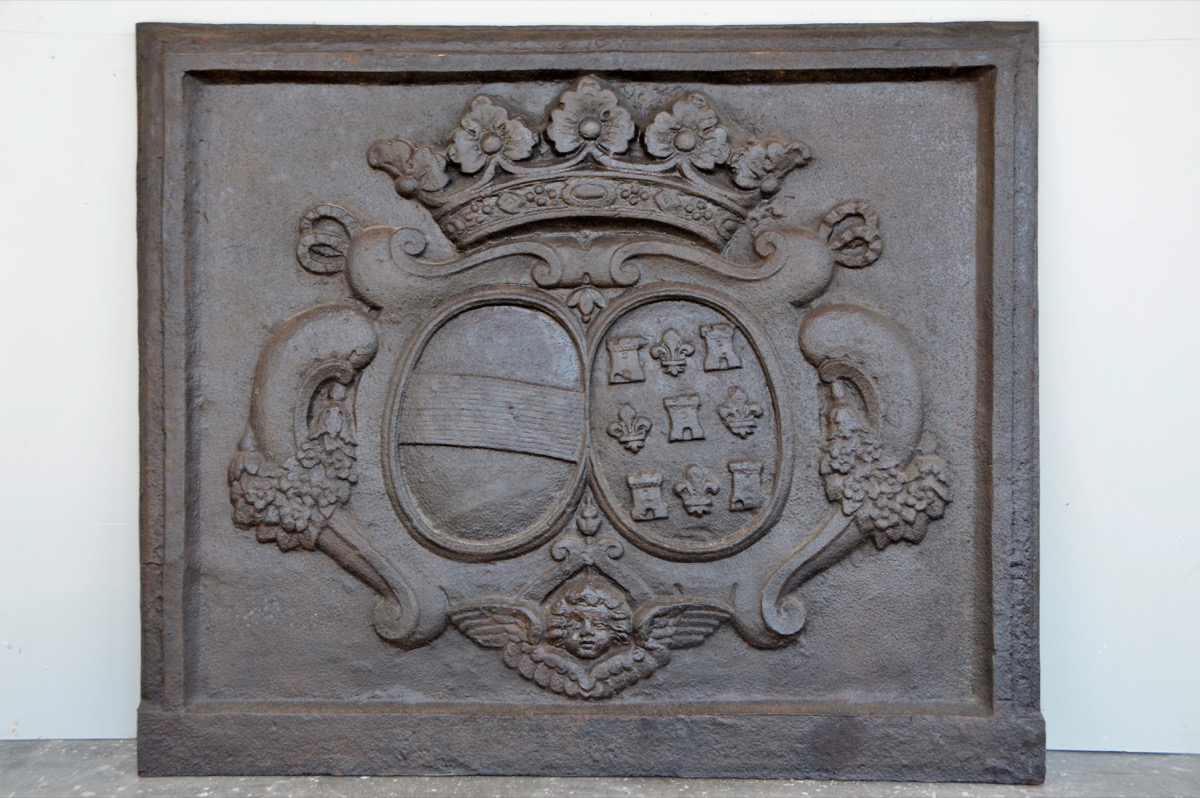 Plaque cheminée ancienne, Contrecoeur ancien  - Fonte - Louis XIV - XVIIIe S.