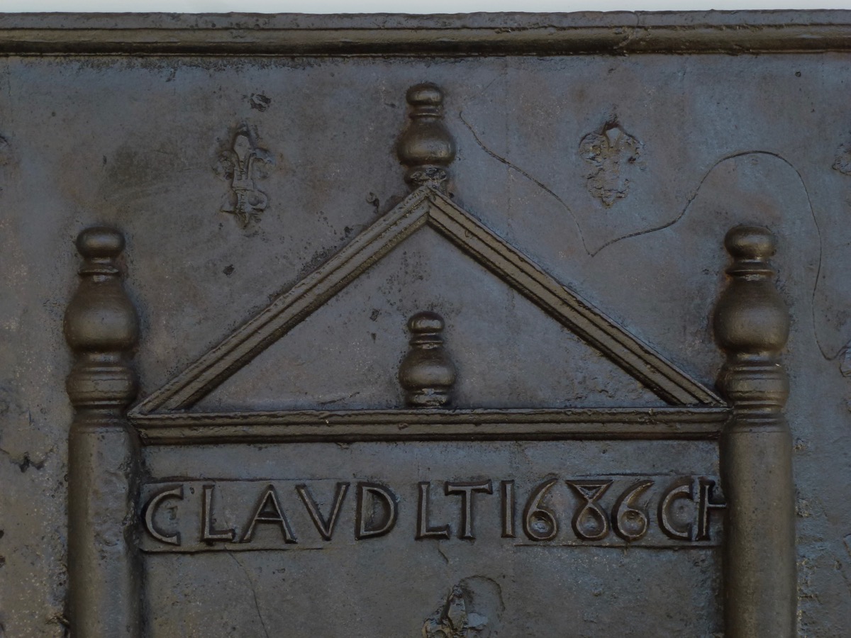 Plaque cheminée ancienne, Contrecoeur ancien  - Fonte - Louis XVI - XVII<sup>e</sup> S.