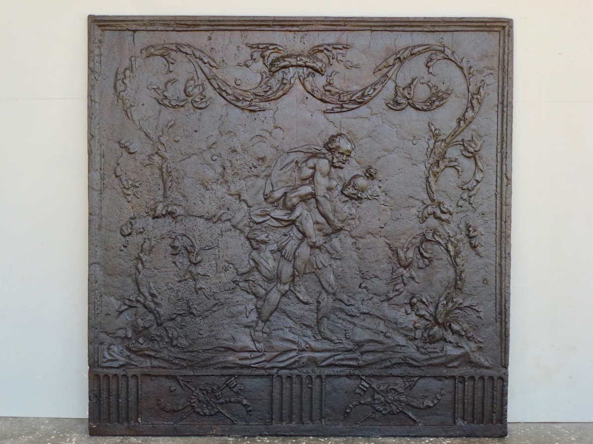 Plaque cheminée ancienne, Contrecoeur ancien  - Fonte - Louis XVI - XVIIIe S.