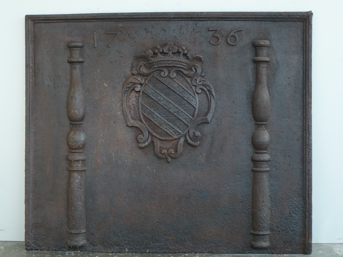 Plaque cheminée ancienne, Contrecoeur ancien  - Fonte - Louis XV - XVIII<sup>e</sup> S.