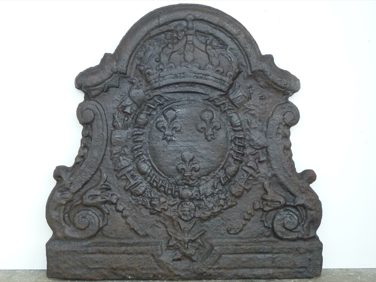 Plaque cheminée ancienne, Contrecoeur ancien  - Fonte - Louis XIV - XVIIIeS.