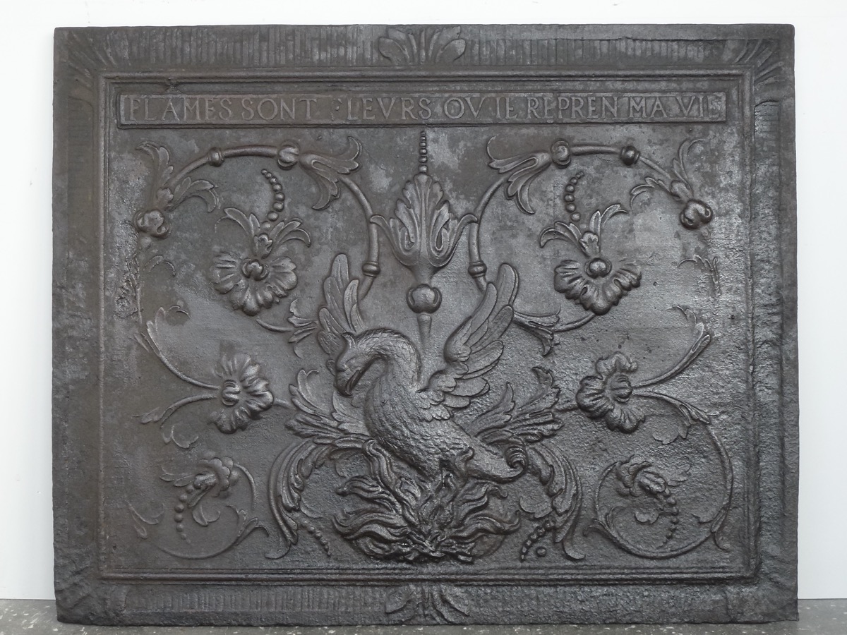Plaque cheminée ancienne, Contrecoeur ancien  - Fonte - Renaissance - XVIIeS.
