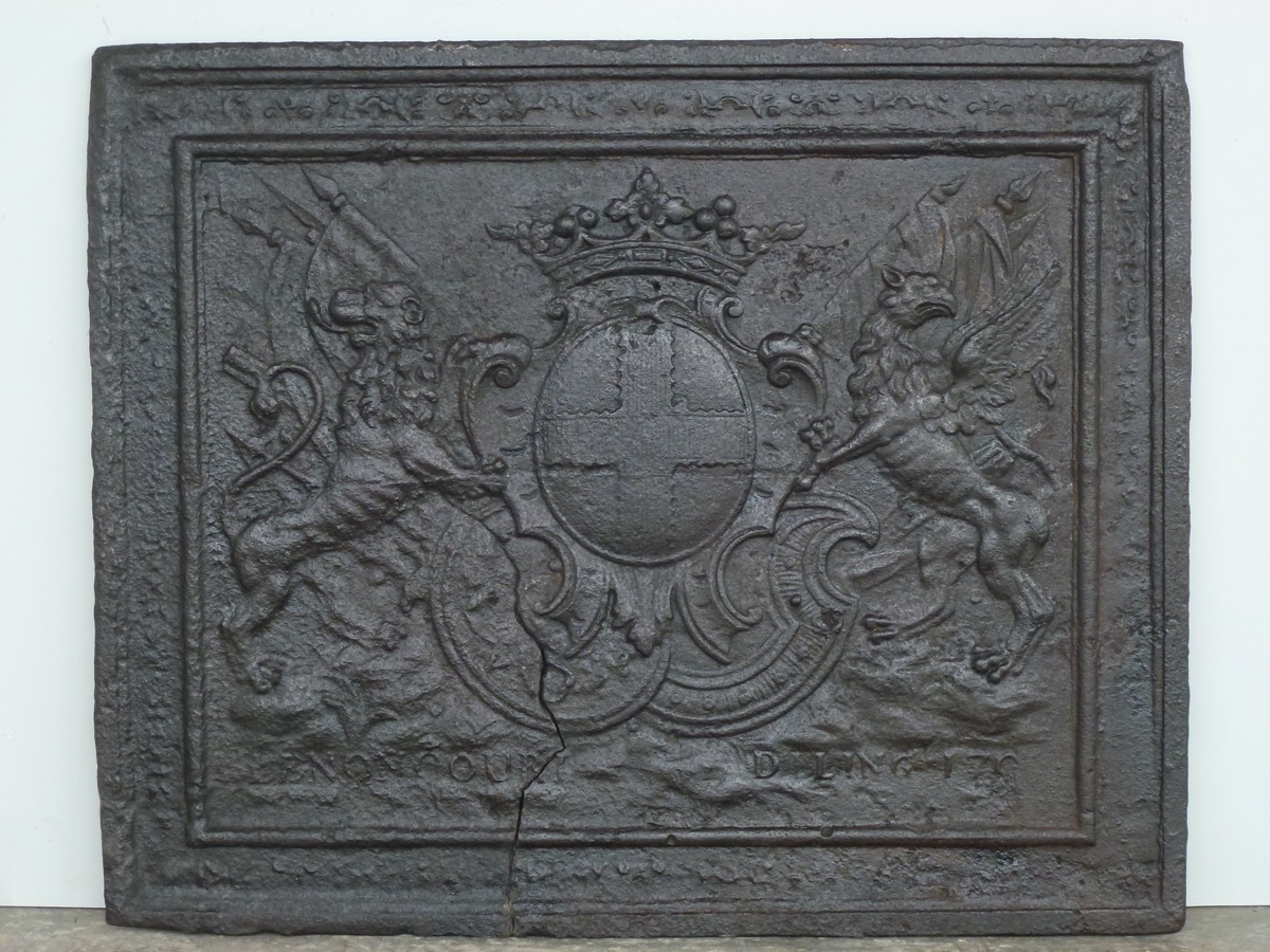 Plaque cheminée ancienne, Contrecoeur ancien  - Fonte - Louis XIV - XVIIIe S.