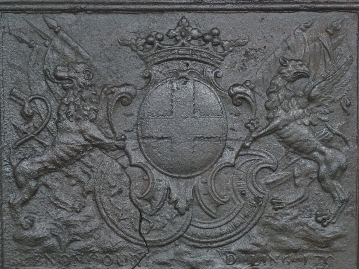 Plaque cheminée ancienne, Contrecoeur ancien - Fonte - Louis XIV