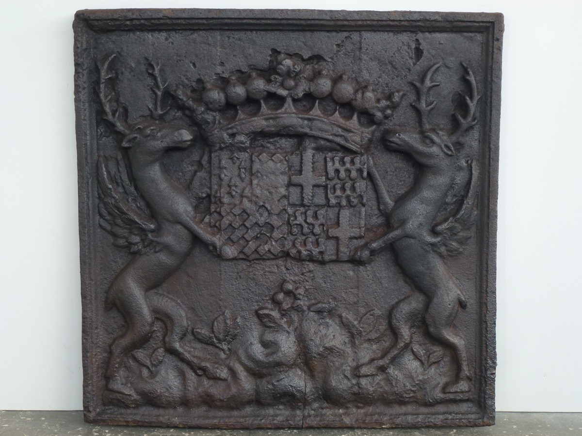 Plaque cheminée ancienne, Contrecoeur ancien  - Fonte - Louis XIV - XVIIeS.