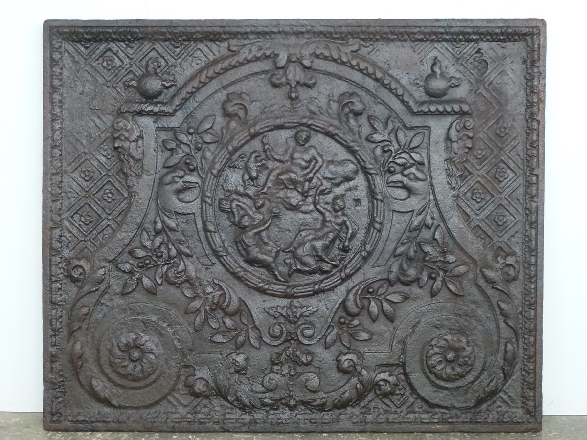 Plaque cheminée ancienne, Contrecoeur ancien  - Fonte - Régence - XVIII<sup>e</sup> S.