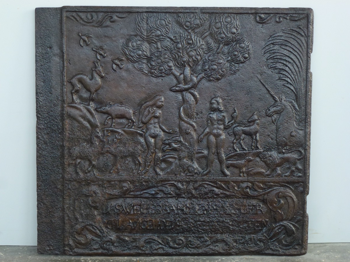 Plaque cheminée ancienne, Contrecoeur ancien  - Fonte - Haute époque - XVIIeS.