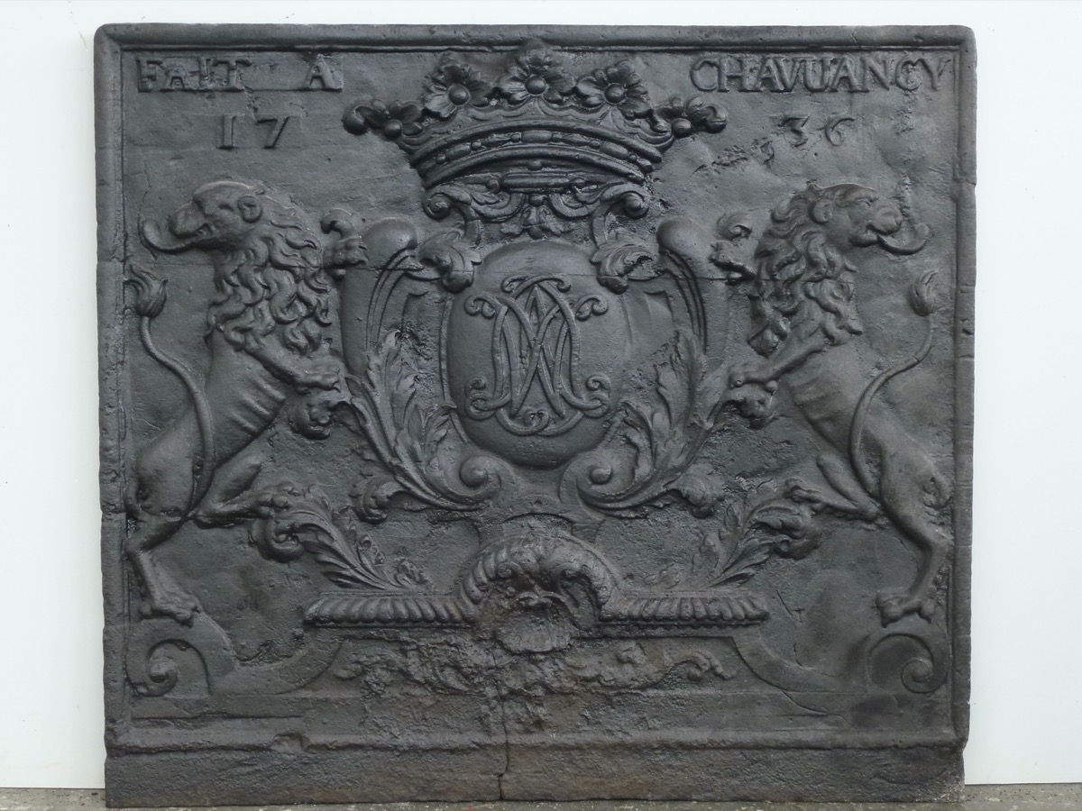 Plaque cheminée ancienne, Contrecoeur ancien  - Fonte - Louis XV - XVIIIeS.