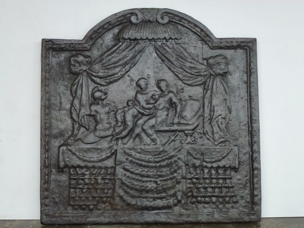 Plaque cheminée ancienne, Contrecoeur ancien  - Fonte - Louis XV - XXe S.