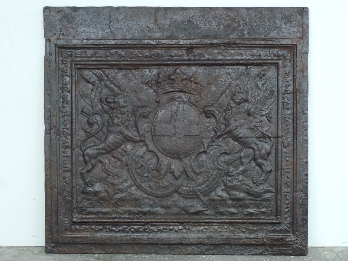 Plaque cheminée ancienne, Contrecoeur ancien  - Fonte - Louis XIV - XVIIIeS.