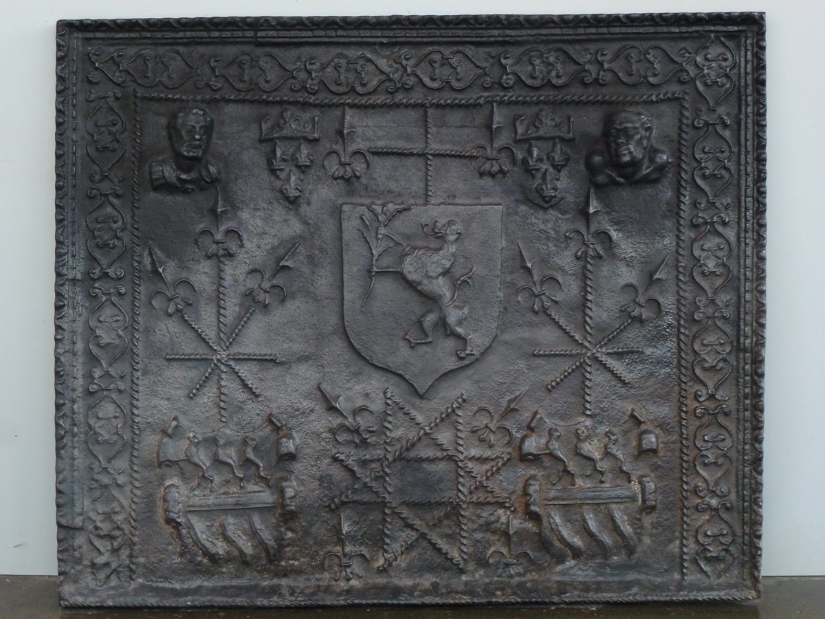 Plaque cheminée ancienne, Contrecoeur ancien  - Fonte - Haute époque - XXe S.