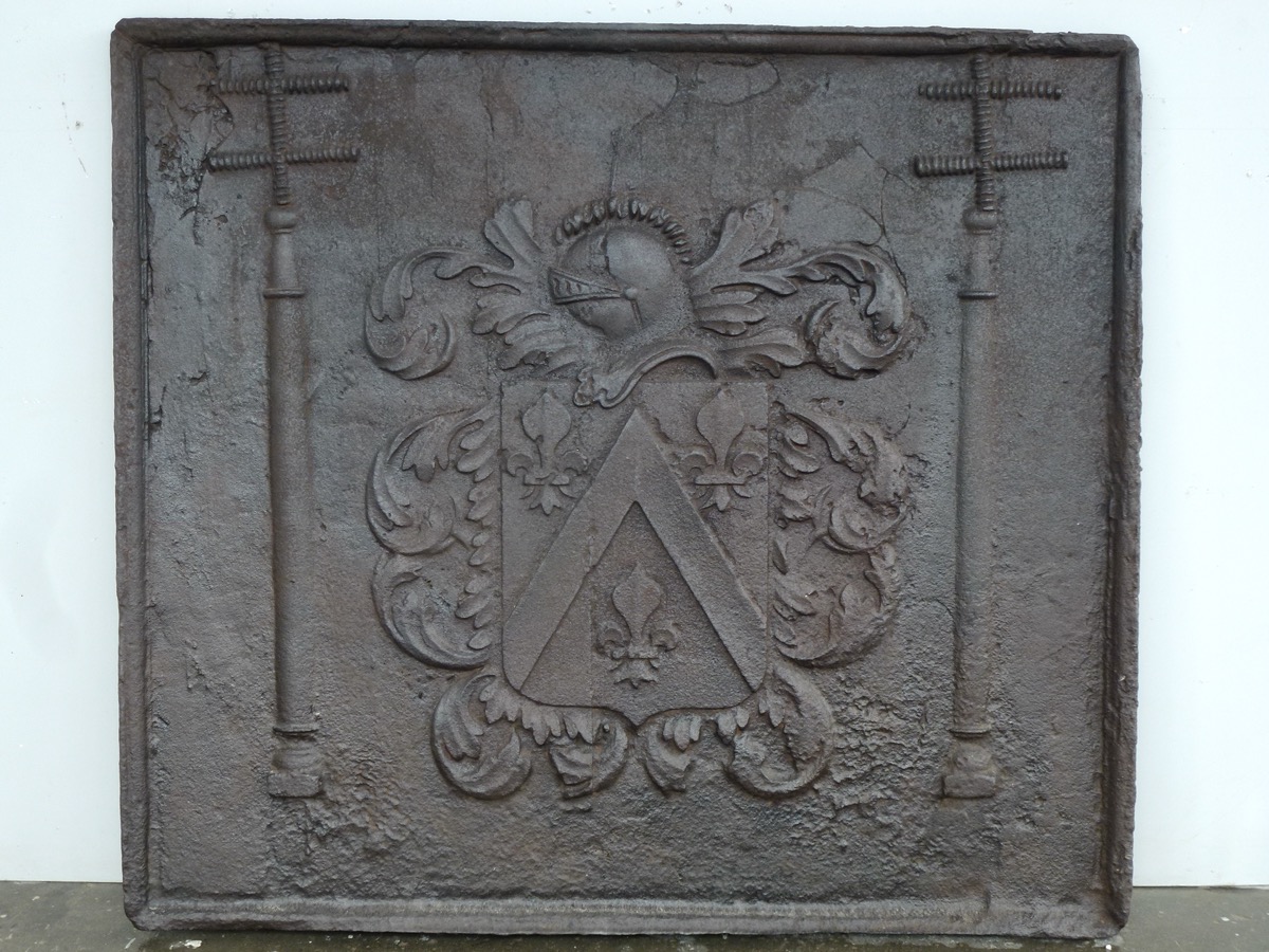 Plaque cheminée ancienne, Contrecoeur ancien  - Fonte - Louis XIV - XVIIeS.