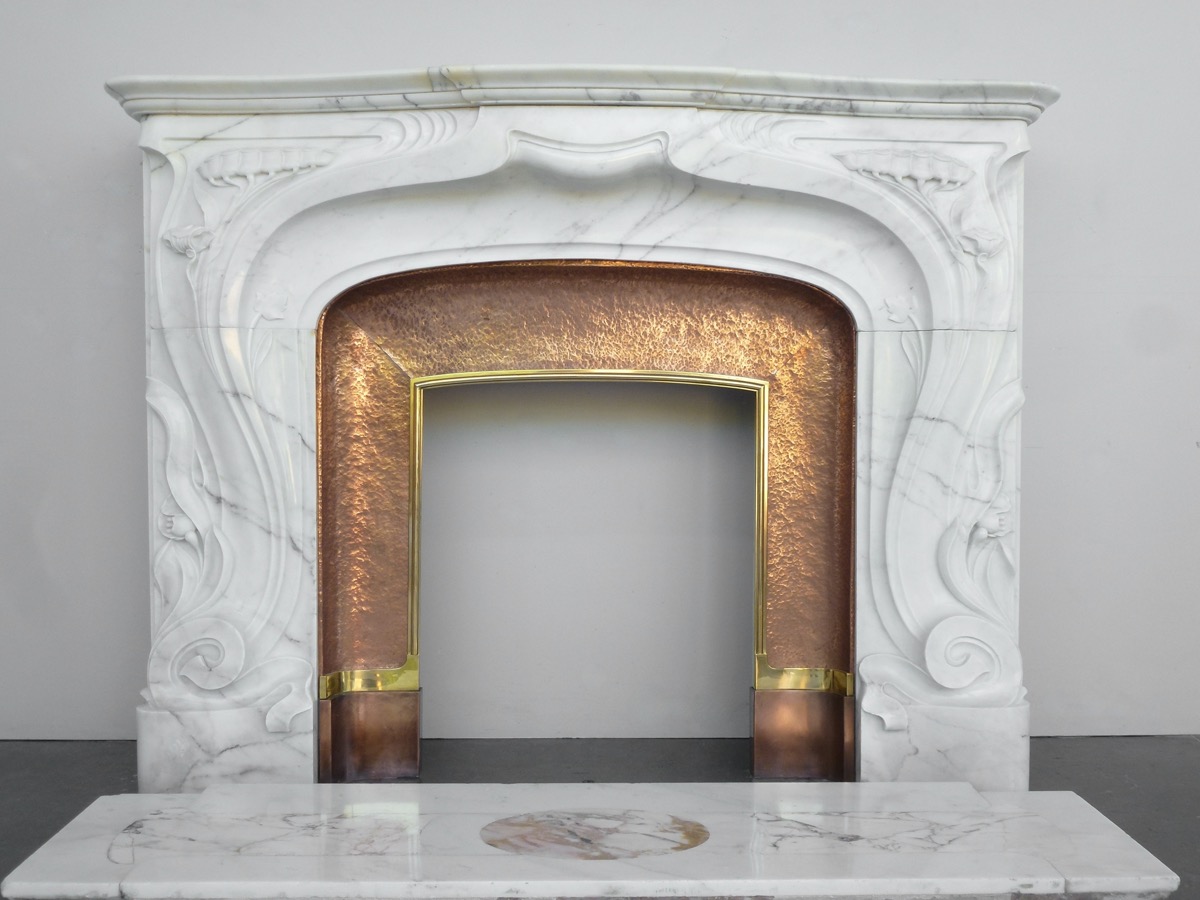 Antique fireplace  - White Marble - Art nouveau - XXth C.