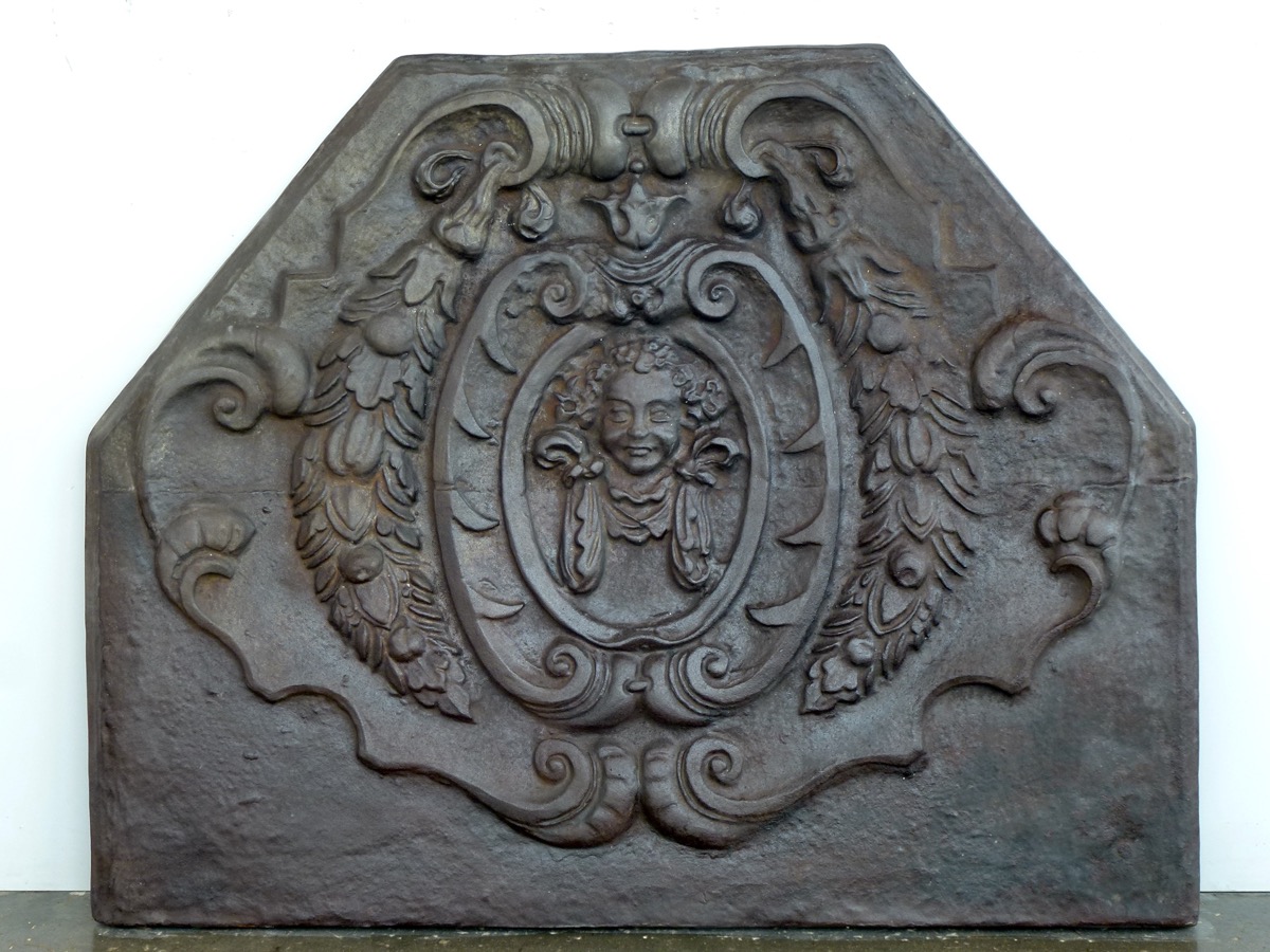 Plaque cheminée ancienne, Contrecoeur ancien  - Fonte - Louis XIV - XX<sup>e</sup> S.