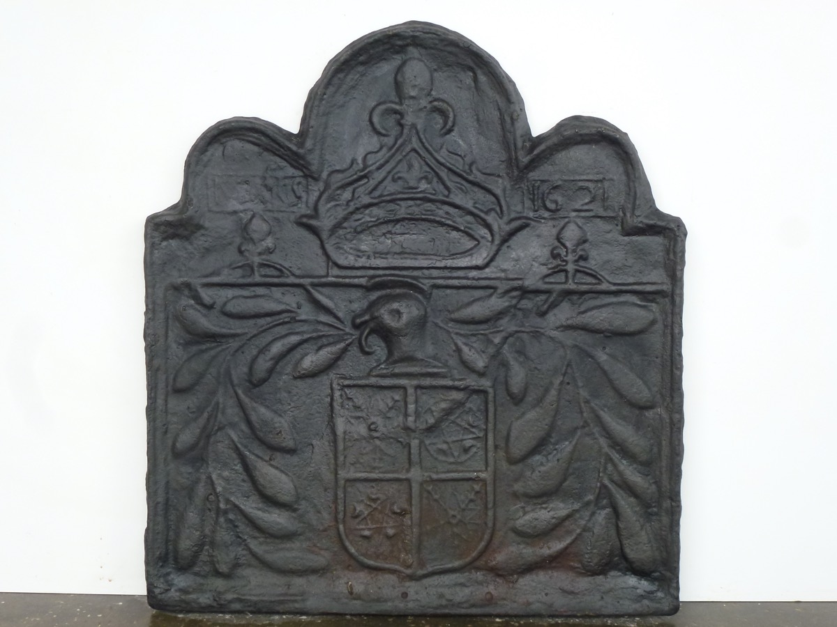 Plaque cheminée ancienne, Contrecoeur ancien  - Fonte - Louis XIII - XIXeS.