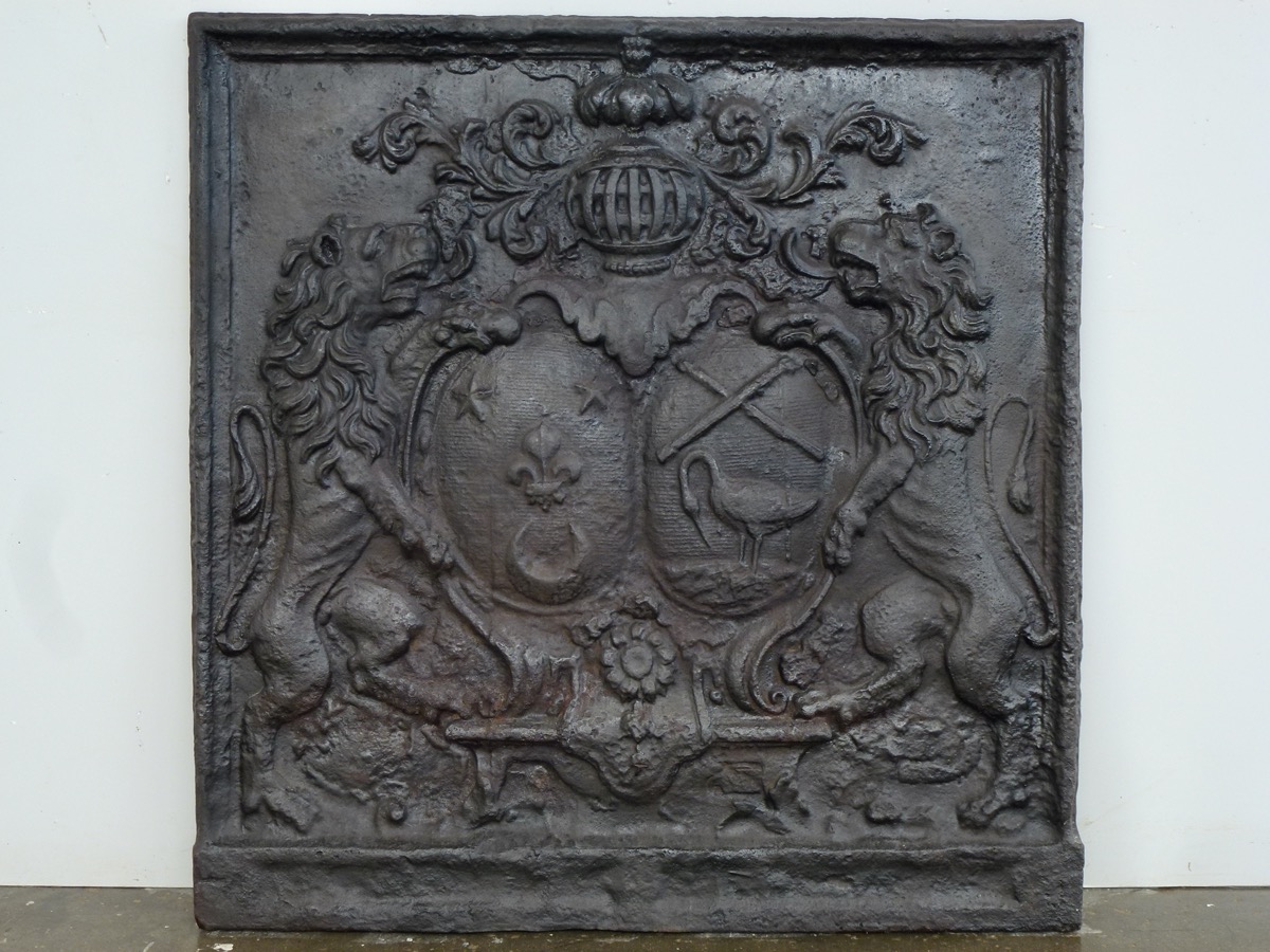 Plaque cheminée ancienne, Contrecoeur ancien  - Fonte - Louis XIV - XVII<sup>e</sup> S.