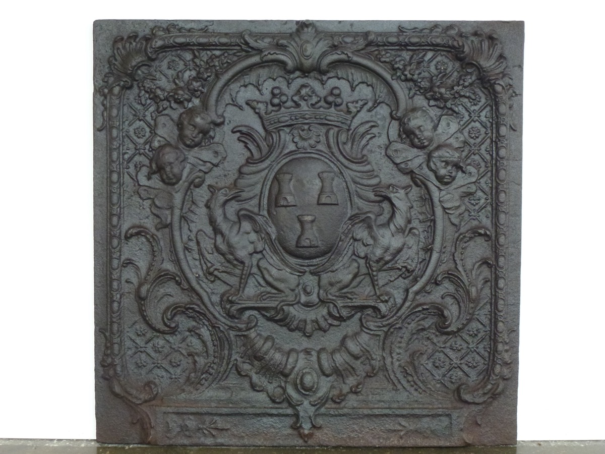 Plaque cheminée ancienne, Contrecoeur ancien  - Fonte - Louis XV - XVIIIeS.