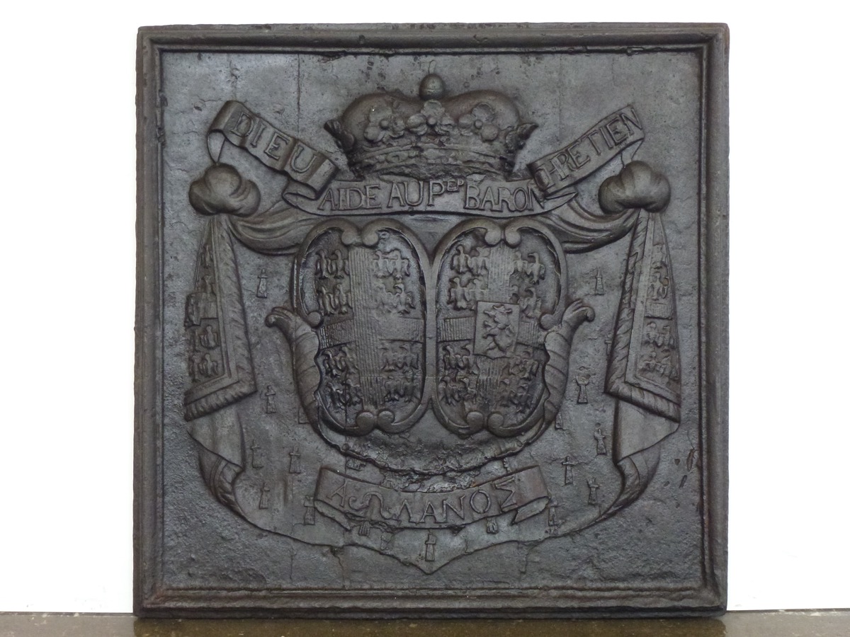 Plaque cheminée ancienne, Contrecoeur ancien  - Fonte - Louis XIV - XVIIIe S.