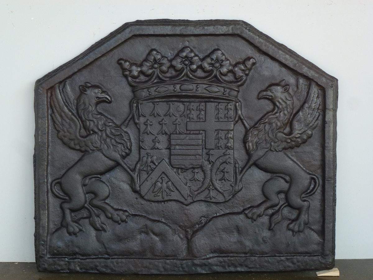 Plaque cheminée ancienne, Contrecoeur ancien  - Fonte - Louis XIV - XVIIIe S.