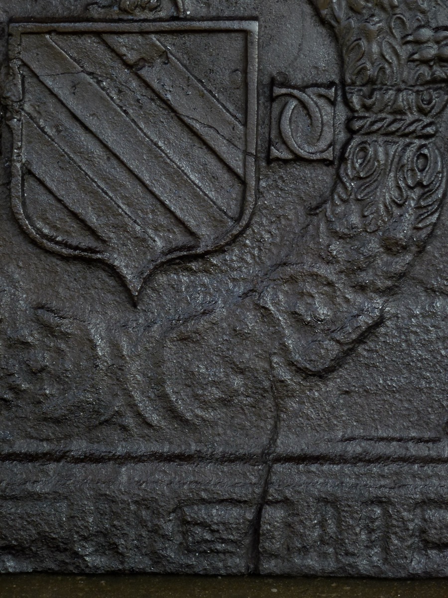 Plaque cheminée ancienne, Contrecoeur ancien  - Fonte - Louis XIII - XVII<sup>e</sup> S.