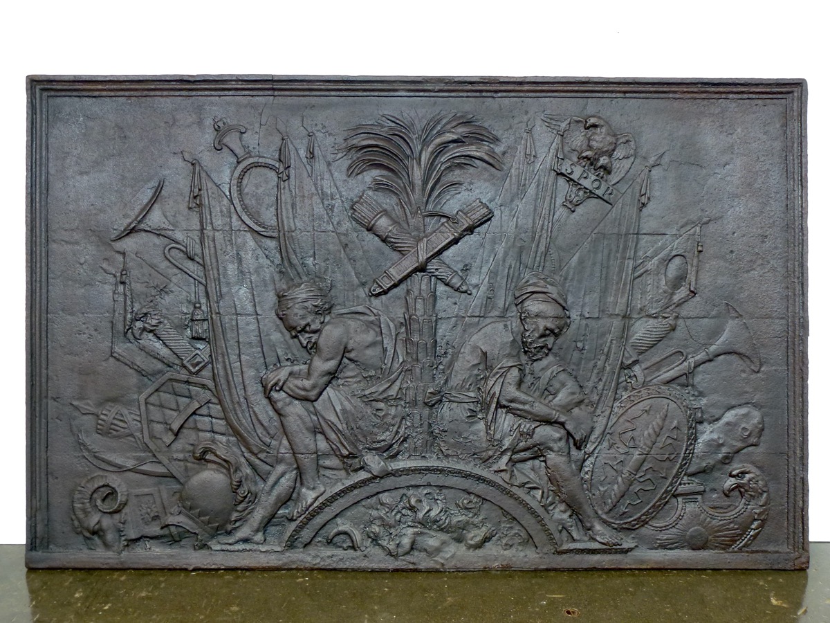 Plaque cheminée ancienne, Contrecoeur ancien  - Fonte - Directoire - XVIIIeS.