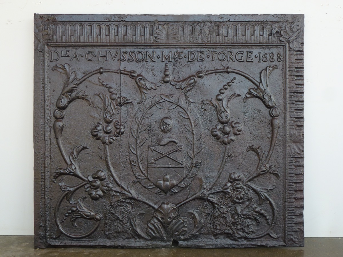 Plaque cheminée ancienne, Contrecoeur ancien  - Fonte - Haute époque - XVIIeS.