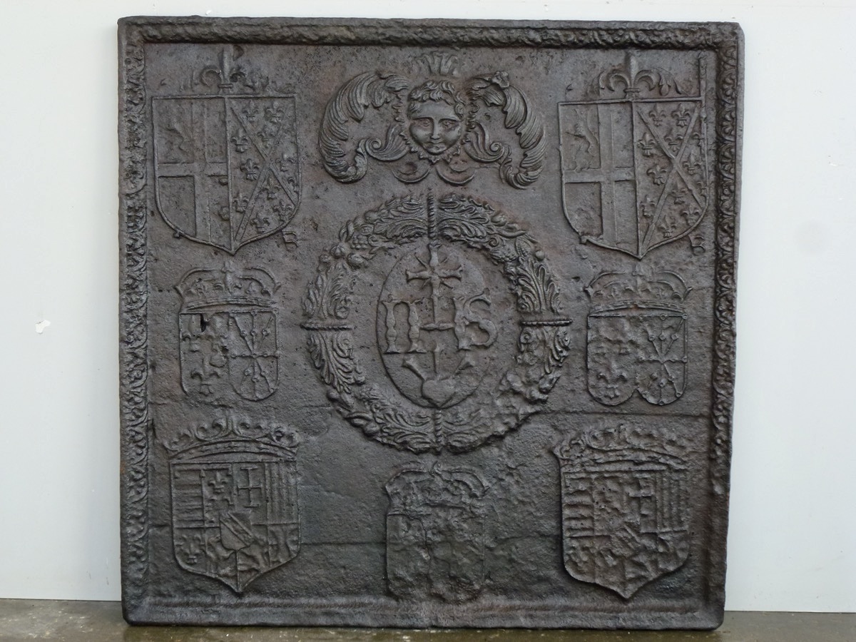 Plaque cheminée ancienne, Contrecoeur ancien  - Fonte - Louis XIII - XVII<sup>e</sup> S.