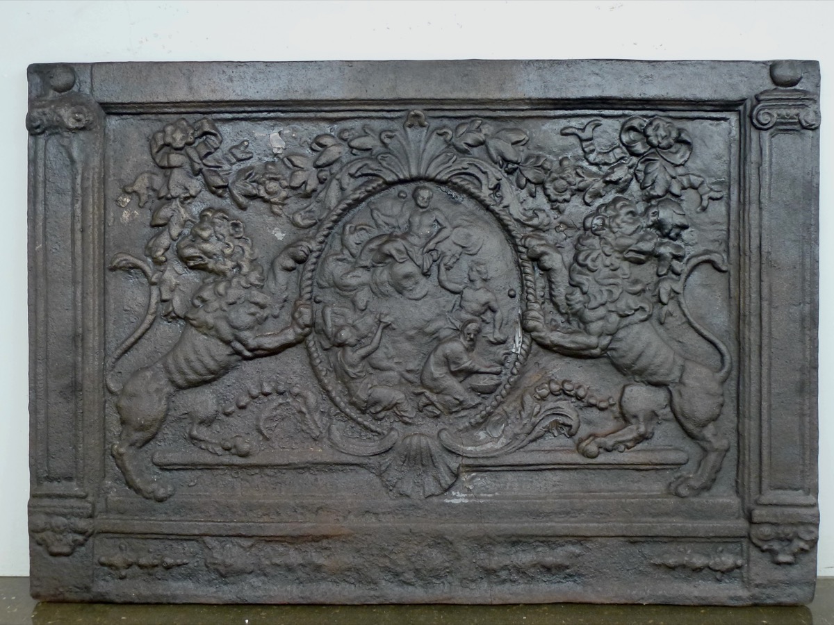 Plaque cheminée ancienne, Contrecoeur ancien  - Fonte - Louis XIV - XXe S.