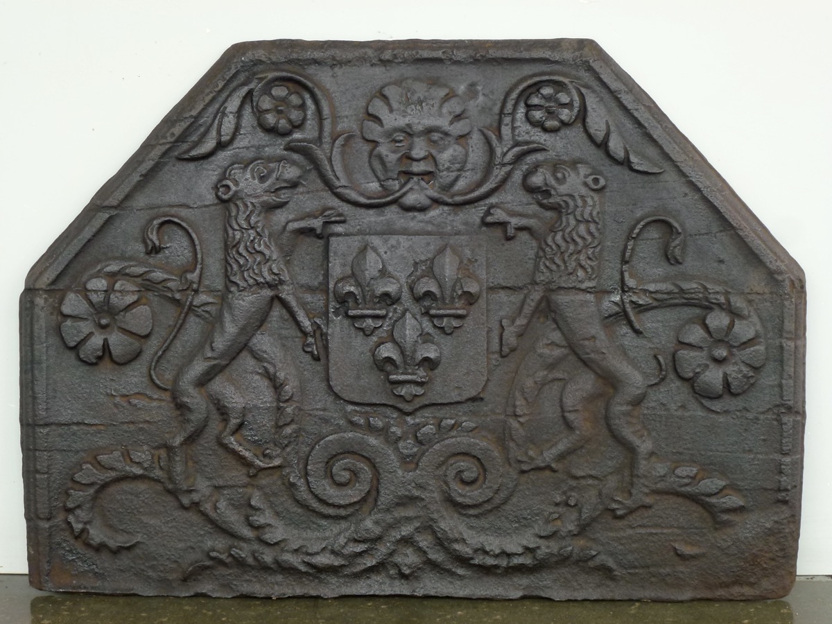 Plaque cheminée ancienne, Contrecoeur ancien  - Fonte - Louis XIII - XVIIeS.