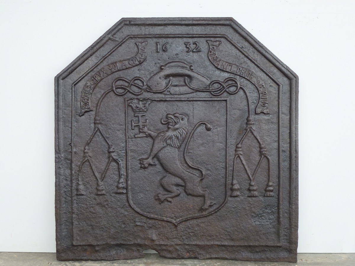 Plaque cheminée ancienne, Contrecoeur ancien  - Fonte - Louis XIII - XVIIeS.