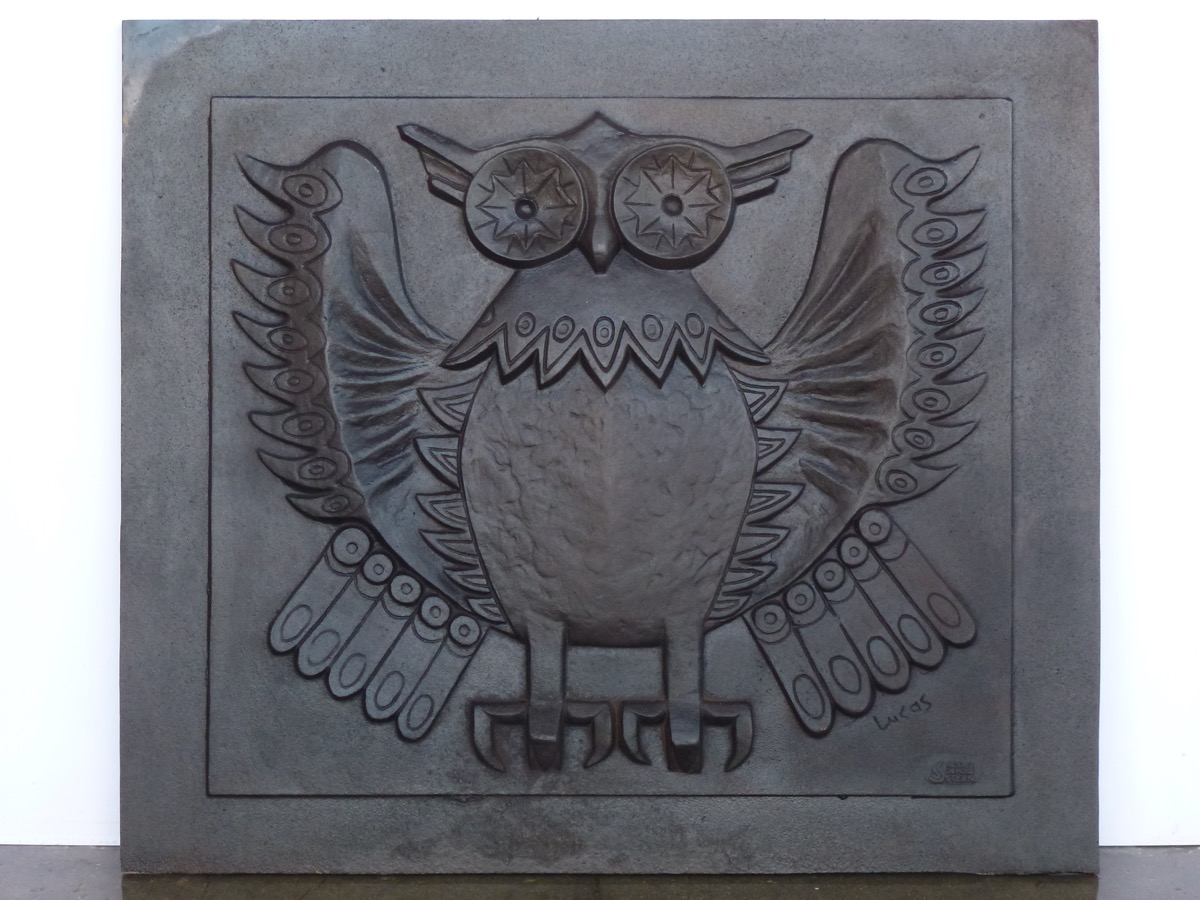 Plaque de cheminée au hibou - XXe S.