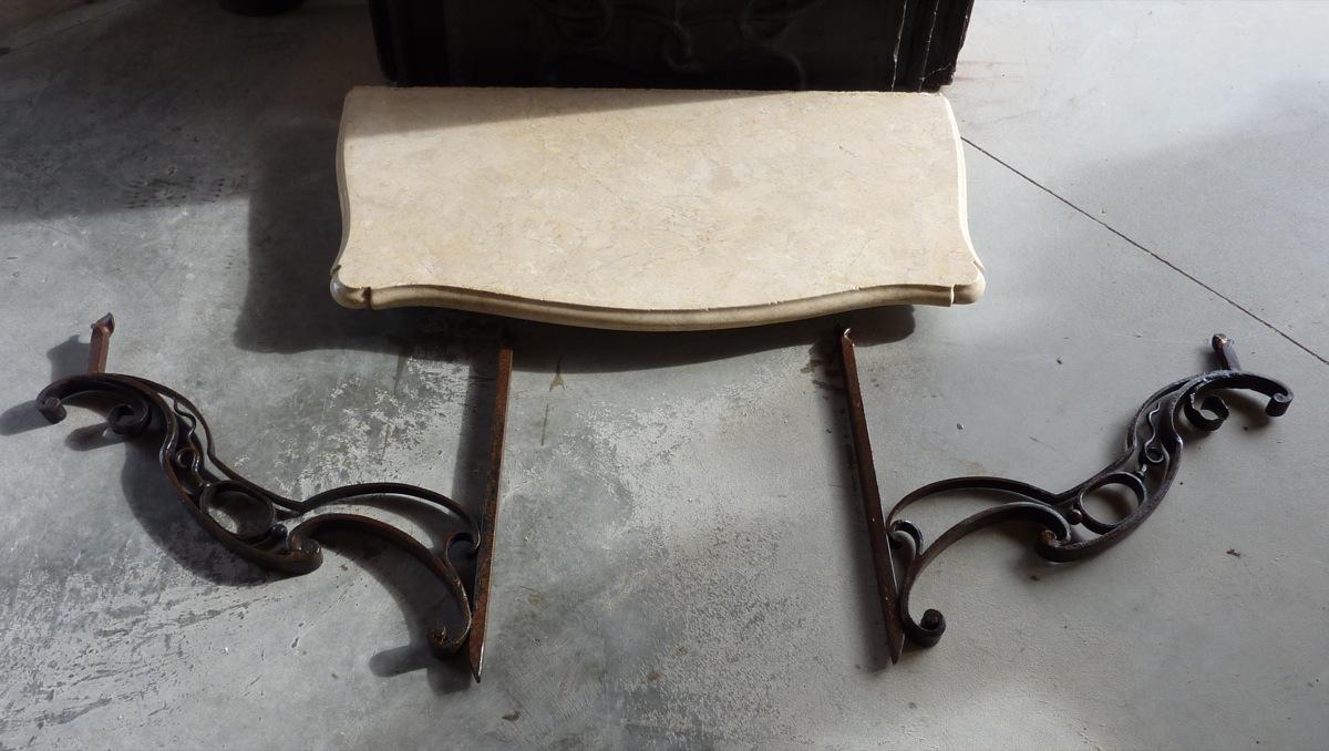 Console ancienne  - Pierre et fer forgé - Louis XV - XIXeS.