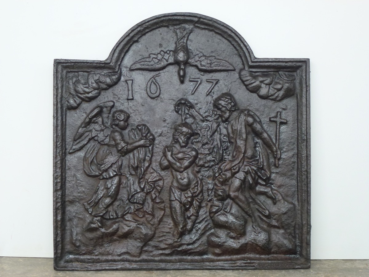 Plaque cheminée ancienne, Contrecoeur ancien  - Fonte - Louis XIV - XXe S.