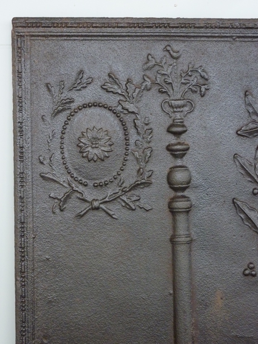 Plaque cheminée ancienne, Contrecoeur ancien  - Fonte - Louis XVI - XIX<sup>e</sup> S.