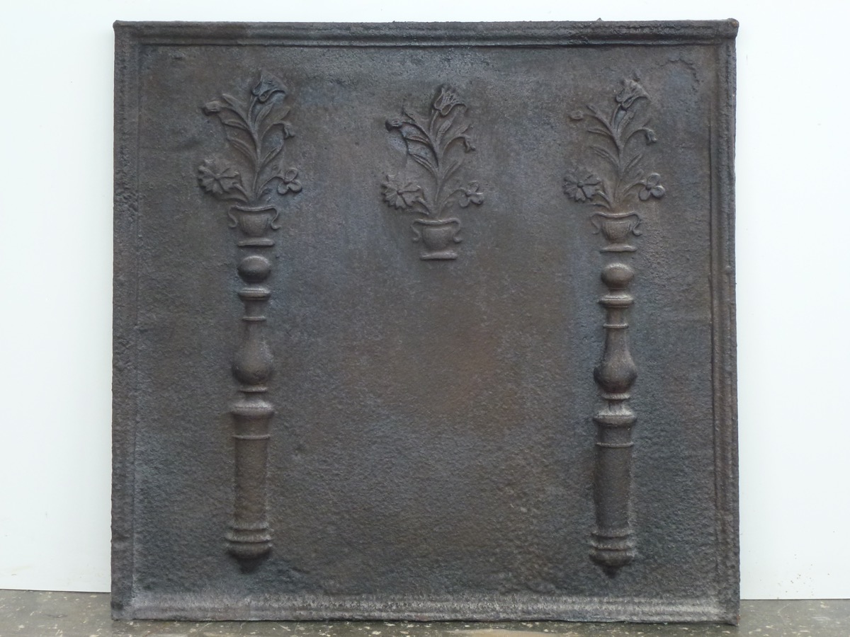 Plaque cheminée ancienne, Contrecoeur ancien  - Fonte - Louis XVI - XVIII<sup>e</sup> S.