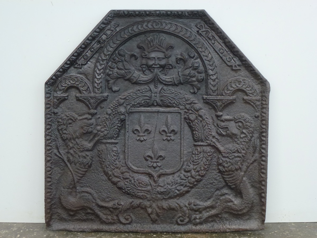 Plaque cheminée ancienne, Contrecoeur ancien  - Fonte - Renaissance - XVIIIe S.