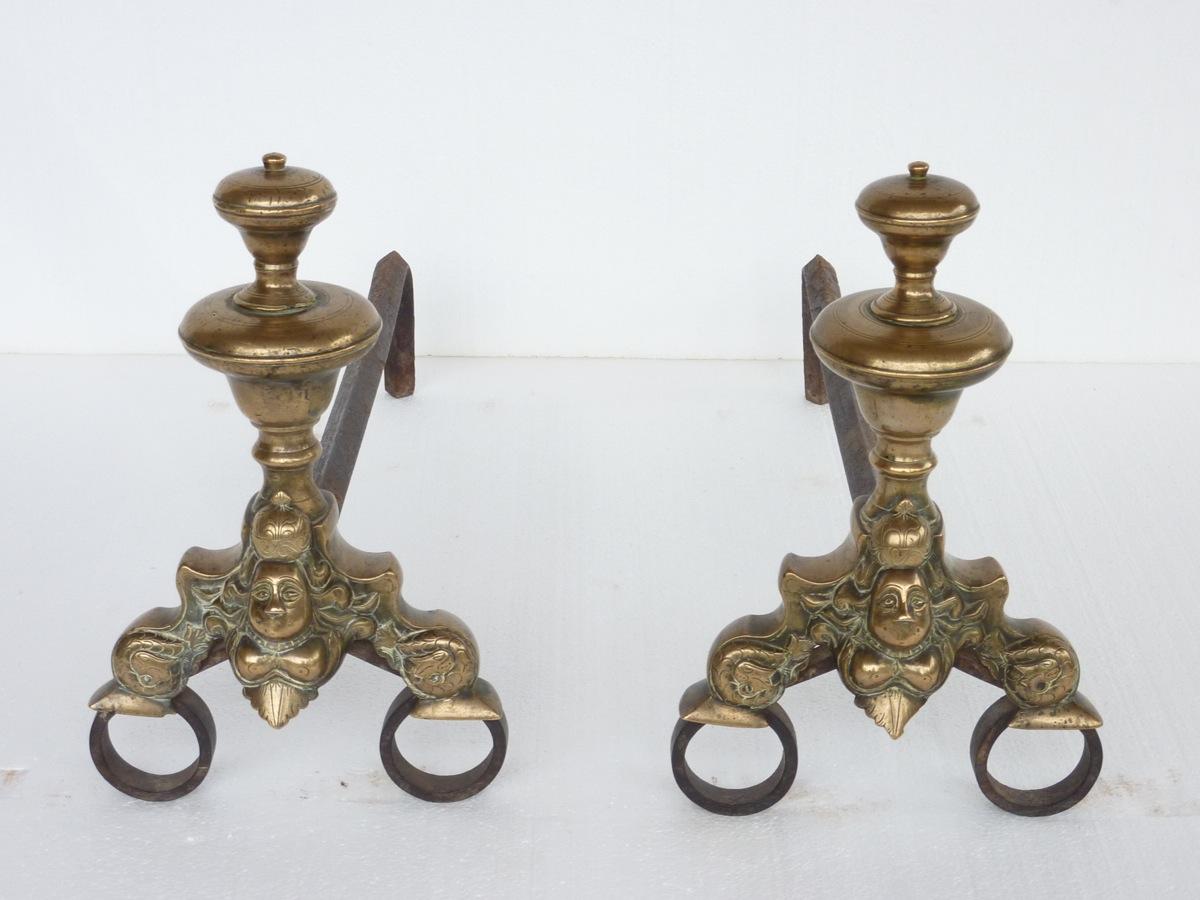 Chenets anciens, Landier anciens  - Bronze - Louis XIV - XVIIeS.