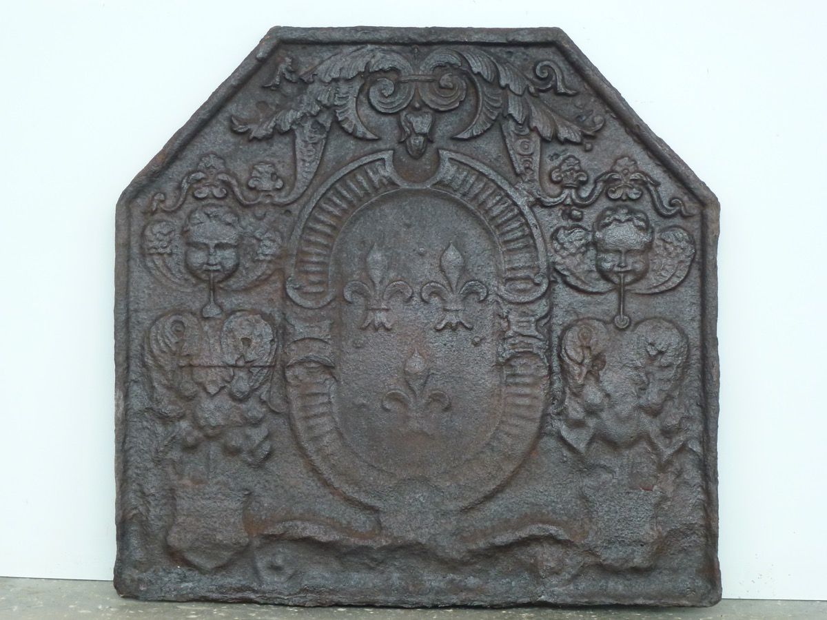 Plaque cheminée ancienne, Contrecoeur ancien  - Fonte - Louis XIII - XVIIe S.