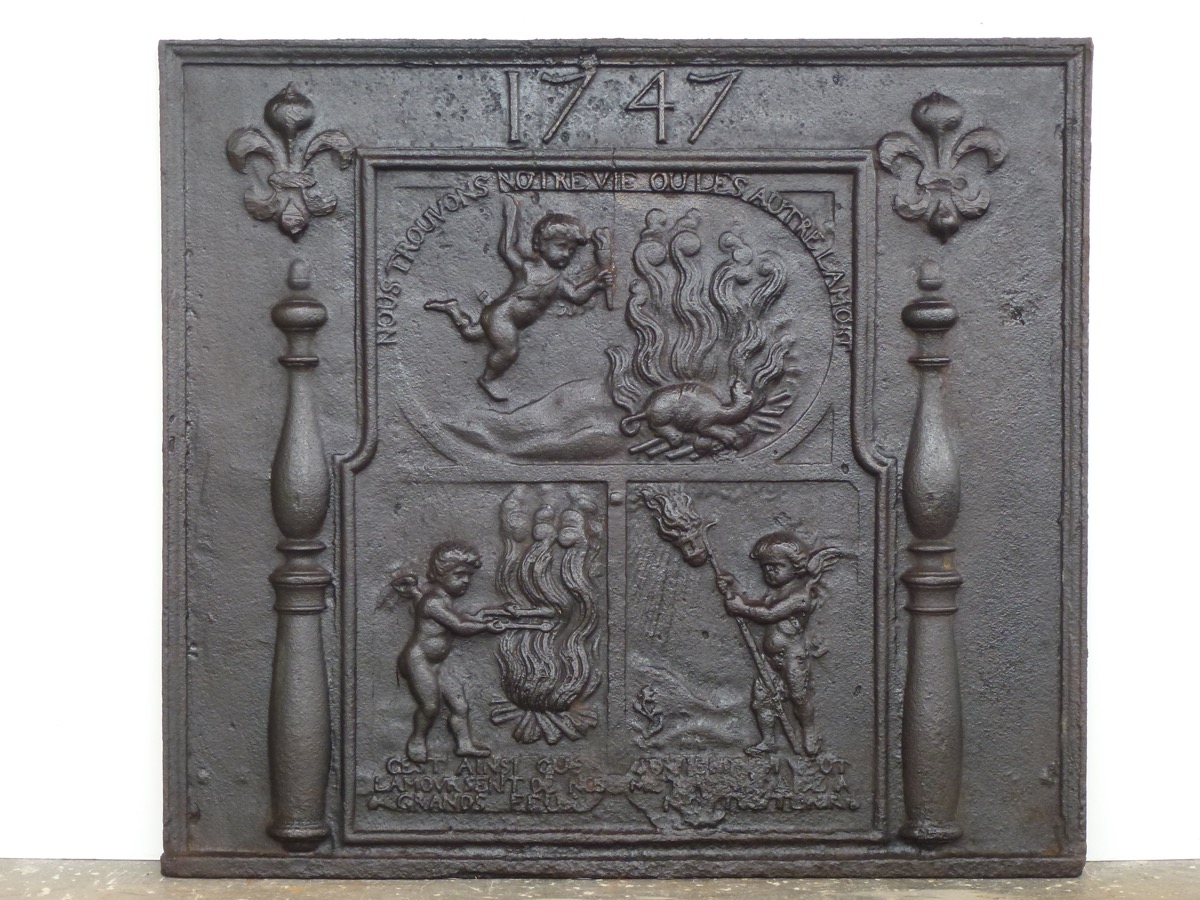 Plaque cheminée ancienne, Contrecoeur ancien  - Fonte - Louis XV - XVIIIeS.