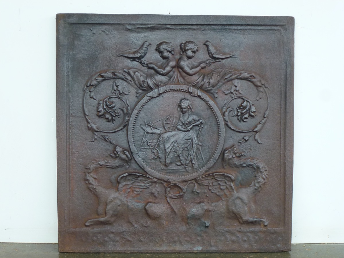 Plaque cheminée ancienne, Contrecoeur ancien  - Fonte - Louis XVI - XIXe S.